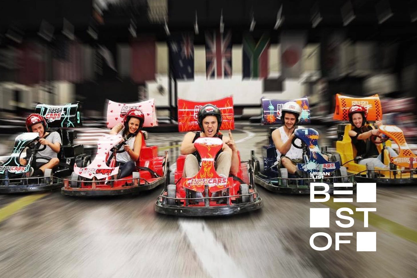 People on the track at Blastacars, one of the best go karting tracks in auckland.